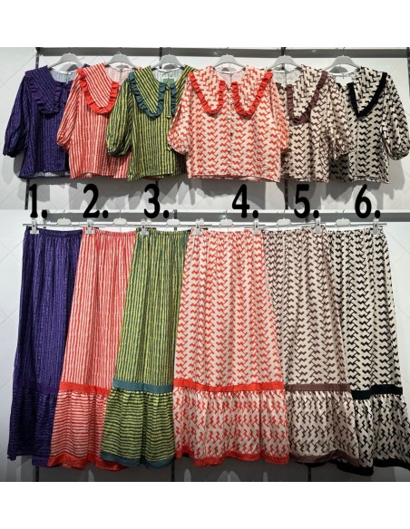 Conjunto de falda larga y camisa bobo con vivo