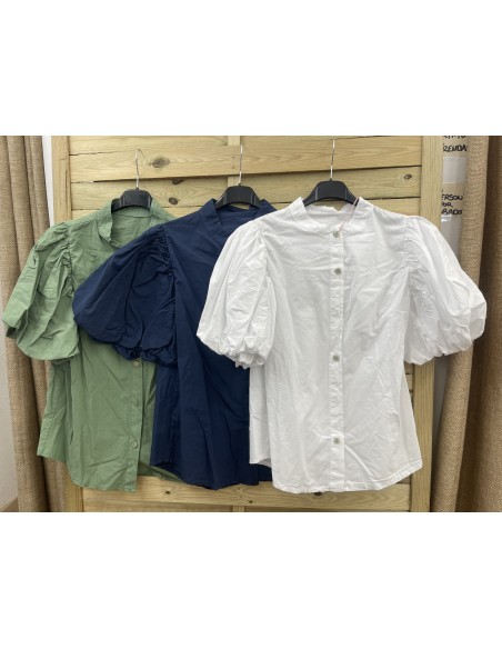 Camisa cuello mao y manga corta abullonada