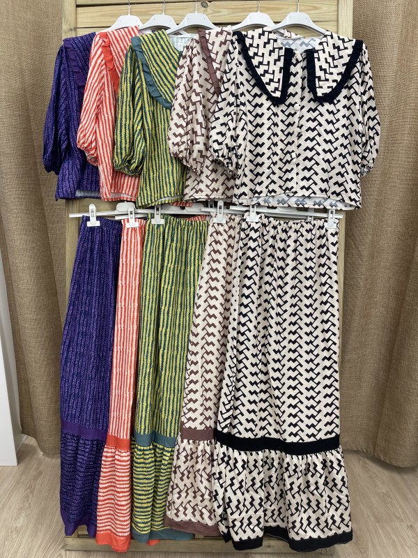 Conjunto de falda larga y camisa bobo con vivo 2