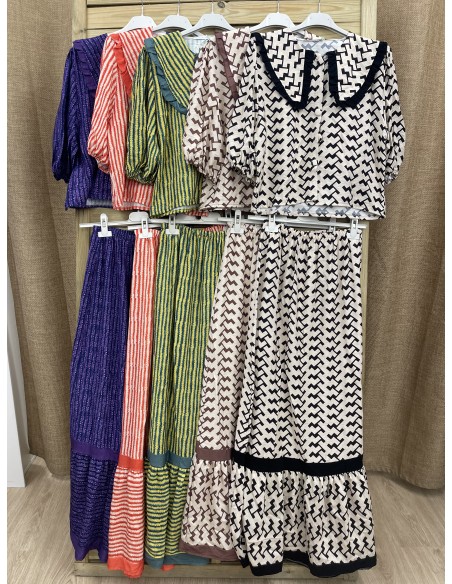 Conjunto de falda larga y camisa bobo con vivo