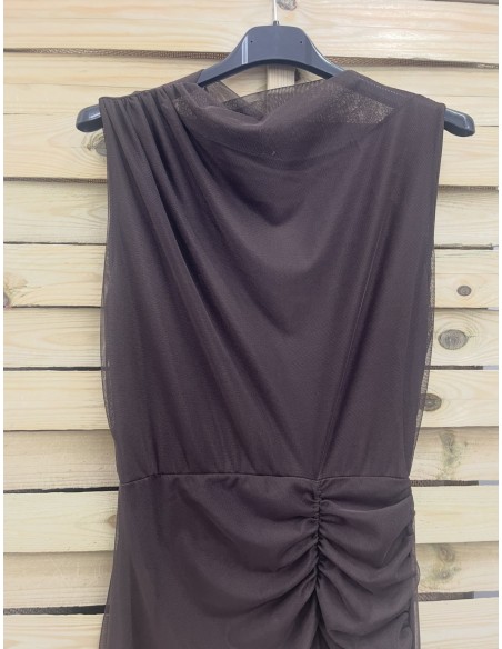 Vestido tul liso con drapeado en cintura