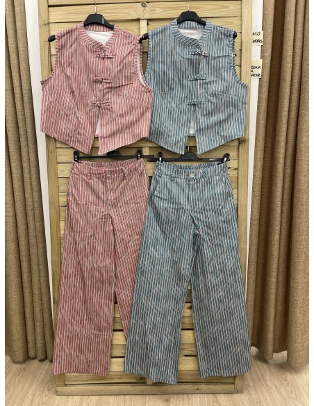 Pantalón rayitas verticales tricolor Luján