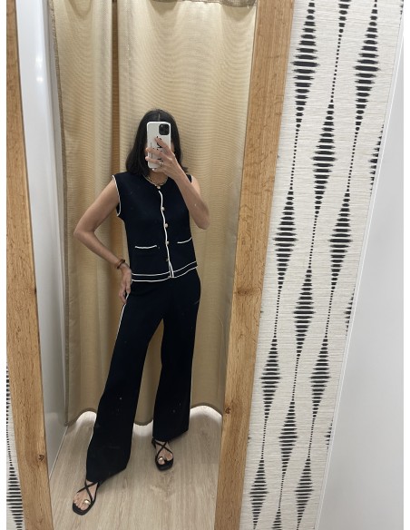 Conjunto de chaleco y pantalón de punto bicolor