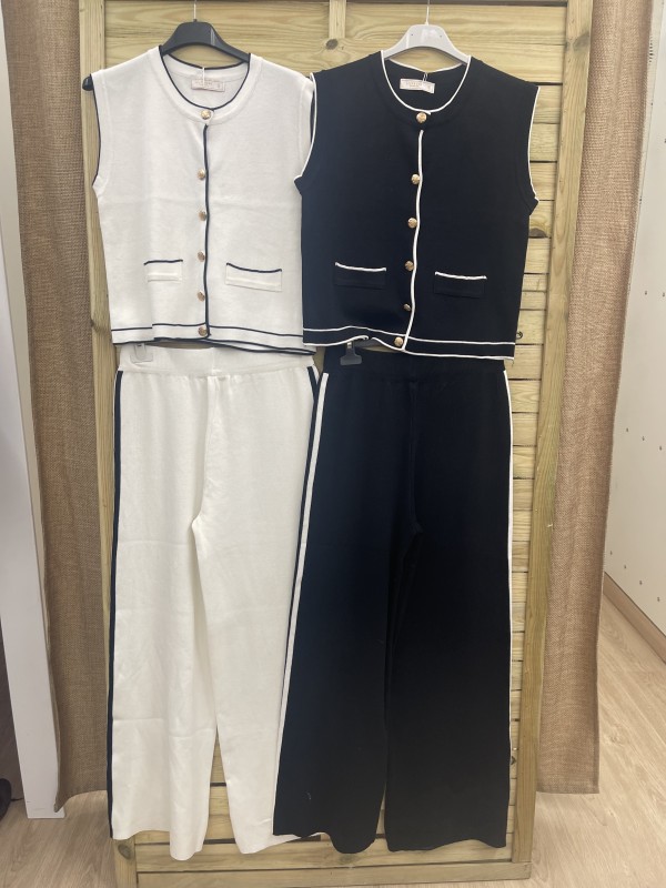 Conjunto de chaleco y pantalón de punto bicolor 2