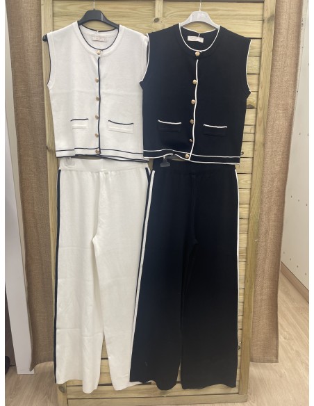Conjunto de chaleco y pantalón de punto bicolor
