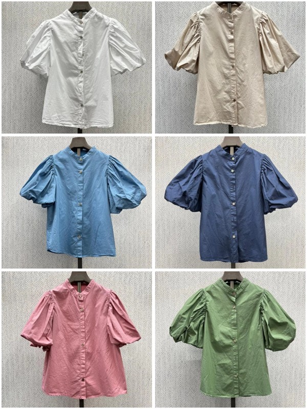 Camisa cuello mao y manga corta abullonada 2