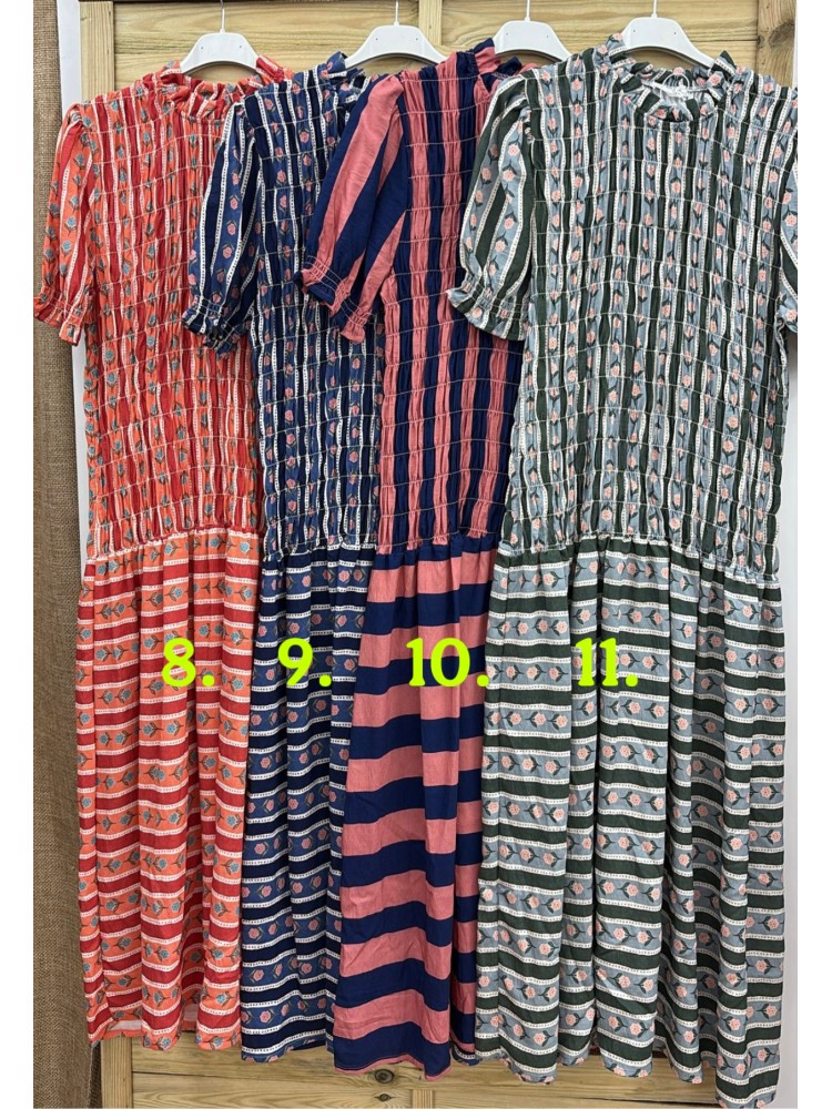 Vestido estampado cuerpo fruncido y manga corta abullonada