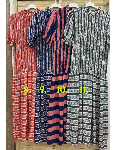 Vestido estampado cuerpo fruncido y manga corta abullonada