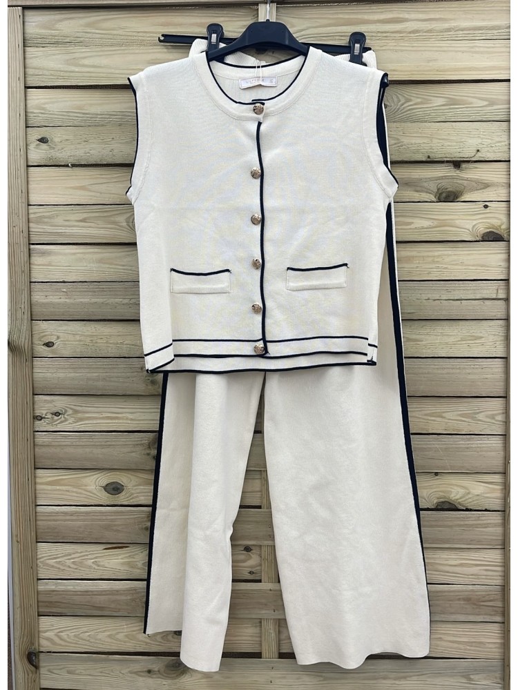 Conjunto de chaleco y pantalón de punto bicolor
