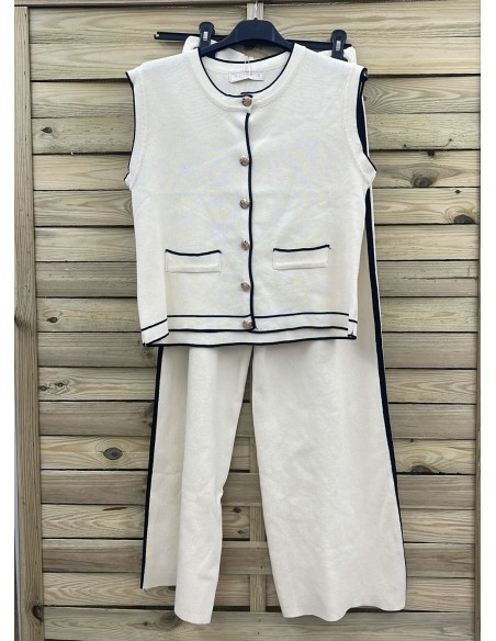 Conjunto de chaleco y pantalón de punto bicolor
