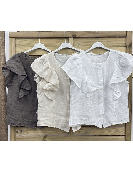 Camisa de lino Irene con botones y doble volante