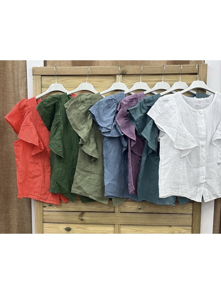 Camisa de lino Irene con botones y doble volante