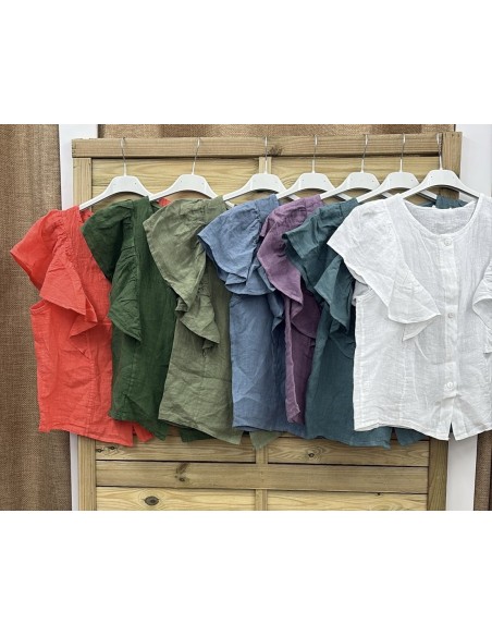 Camisa de lino Irene con botones y doble volante