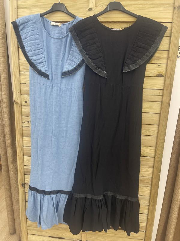 Vestido midi liso con vivos negros con brillito 2