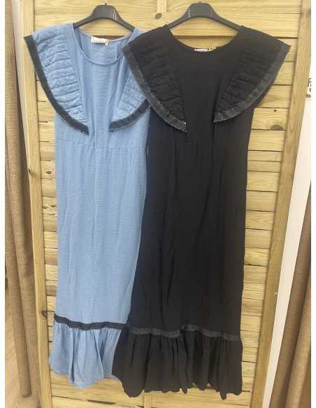 Vestido midi liso con vivos negros con brillito