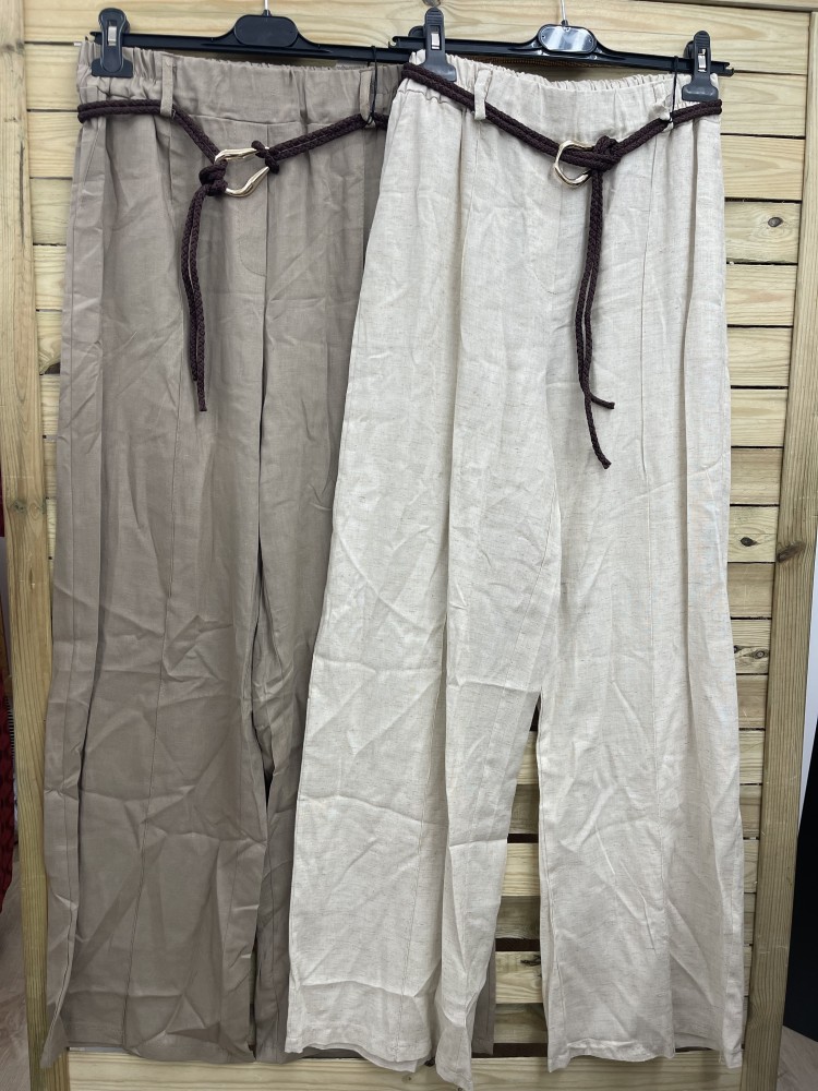 Pantalon efecto lino Aveiro con cinturon