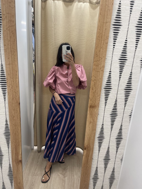 Falda evasé elástica de rayas tricolor 2