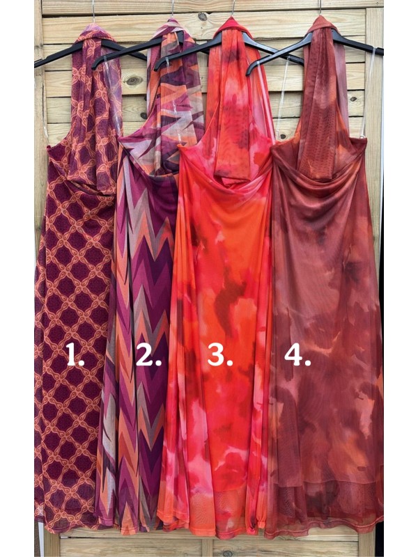 Vestido tul escote cascada con fular