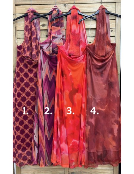 Vestido tul escote cascada con fular