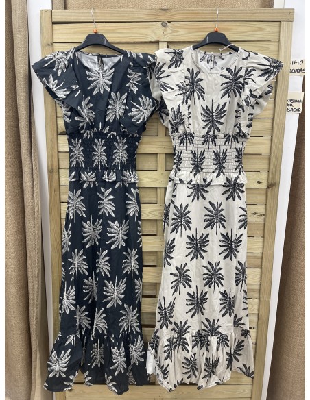 Vestido palmeritas cintura fruncida