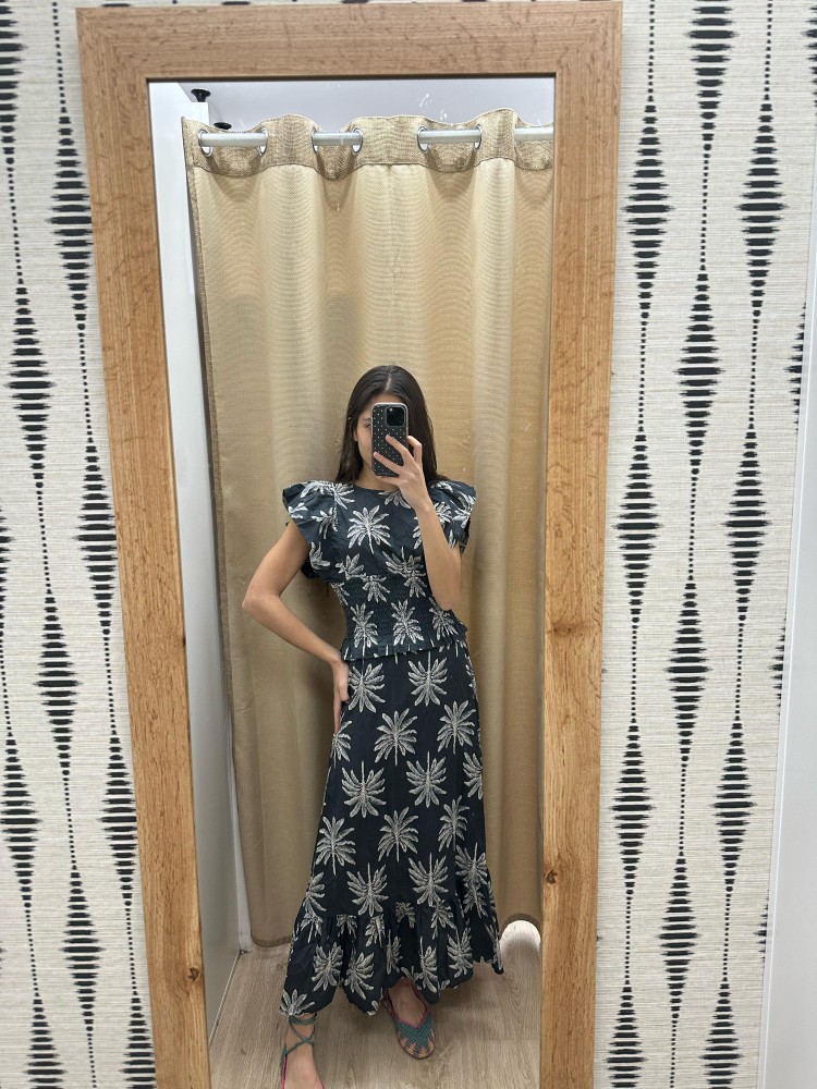 Vestido palmeritas cintura fruncida