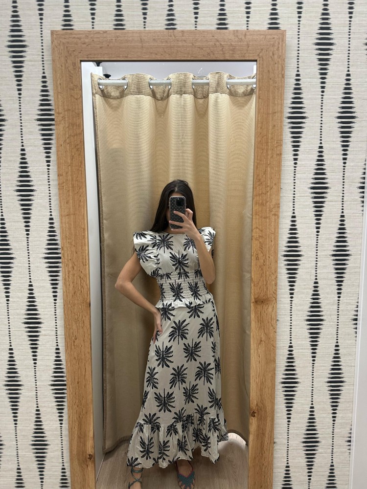 Vestido palmeritas cintura fruncida