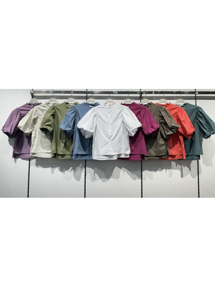 Camisa cuello mao y manga corta abullonada