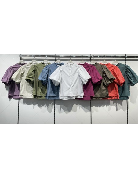 Camisa cuello mao y manga corta abullonada