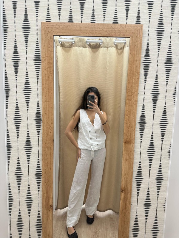 Pantalon de lino Irene con ondas 2
