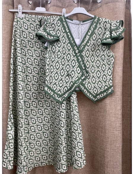 Conjunto rombos diagonales de top cruzada y falda