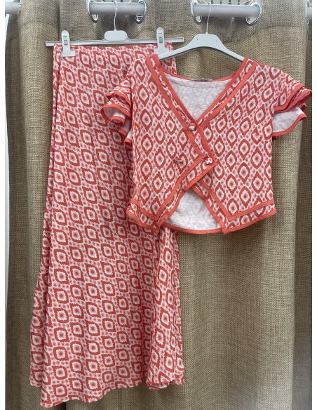 Conjunto rombos diagonales de top cruzada y falda