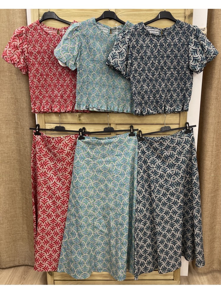 Camisa fruncida manga corta abullonada estampado helechos