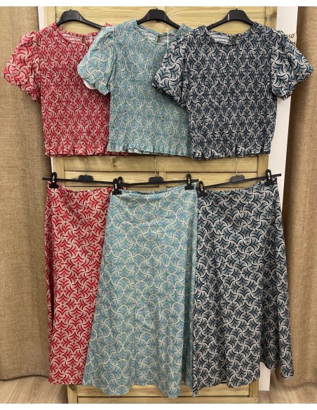 Camisa fruncida manga corta abullonada estampado helechos