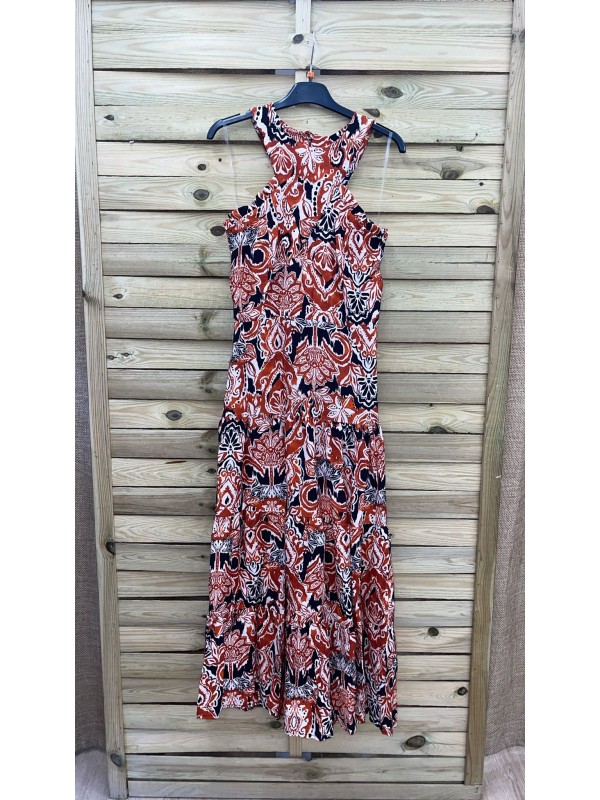 Vestido estampado escote halter con volantito 2