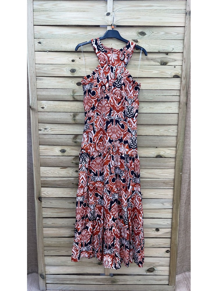 Vestido estampado escote halter con volantito