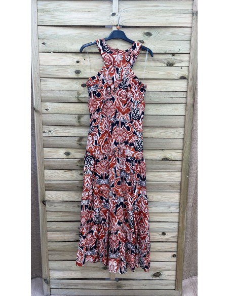 Vestido estampado escote halter con volantito