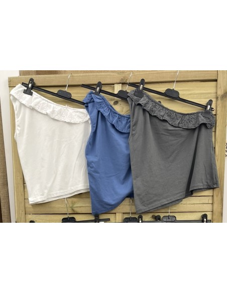 Top asimétrico volante brocado