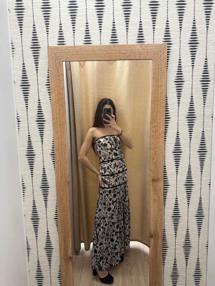 Vestido estampado palabra de gasa con triple corte liso