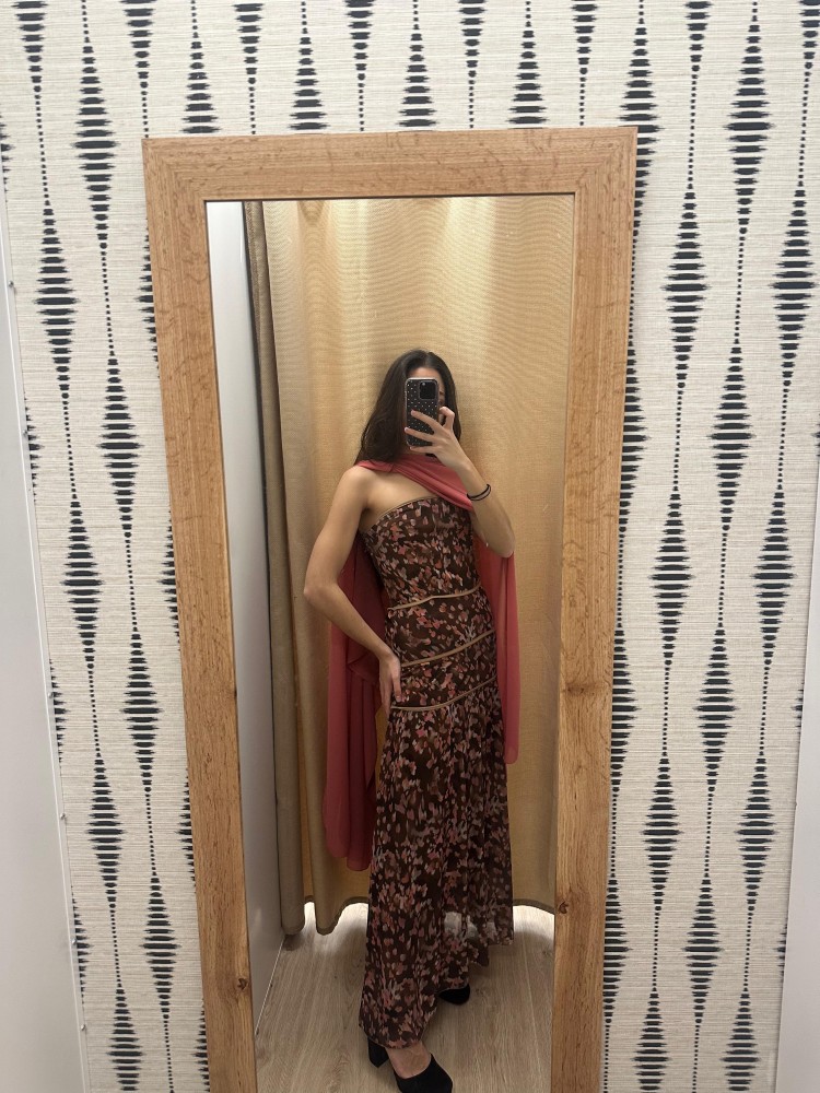 Vestido estampado palabra de gasa con triple corte liso