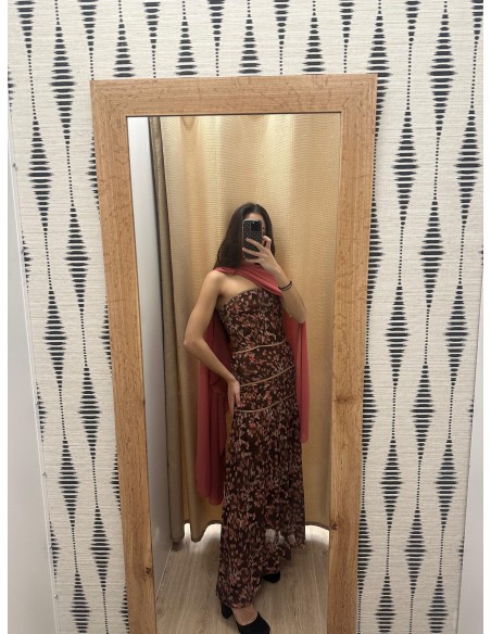 Vestido estampado palabra de gasa con triple corte liso