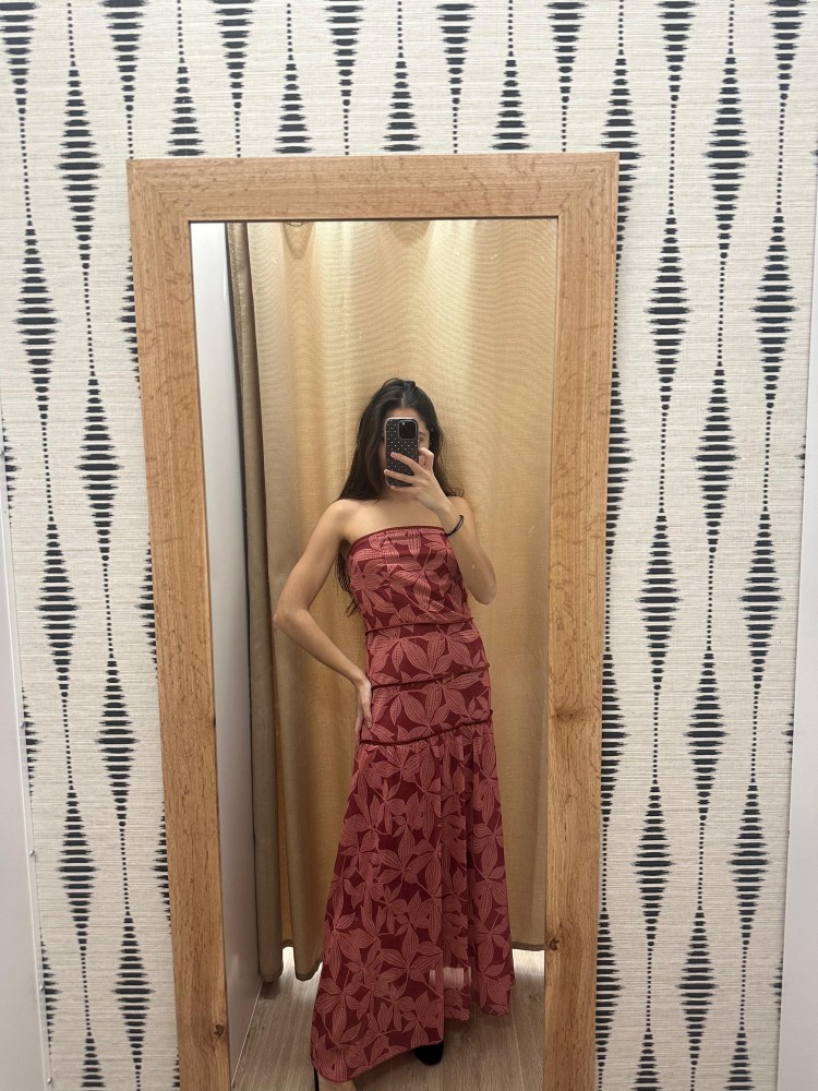 Vestido estampado palabra de gasa con triple corte liso