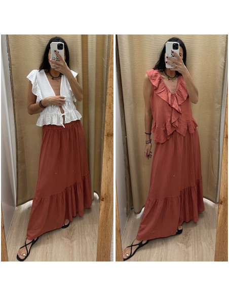 Falda larga con maxi volante en bajo