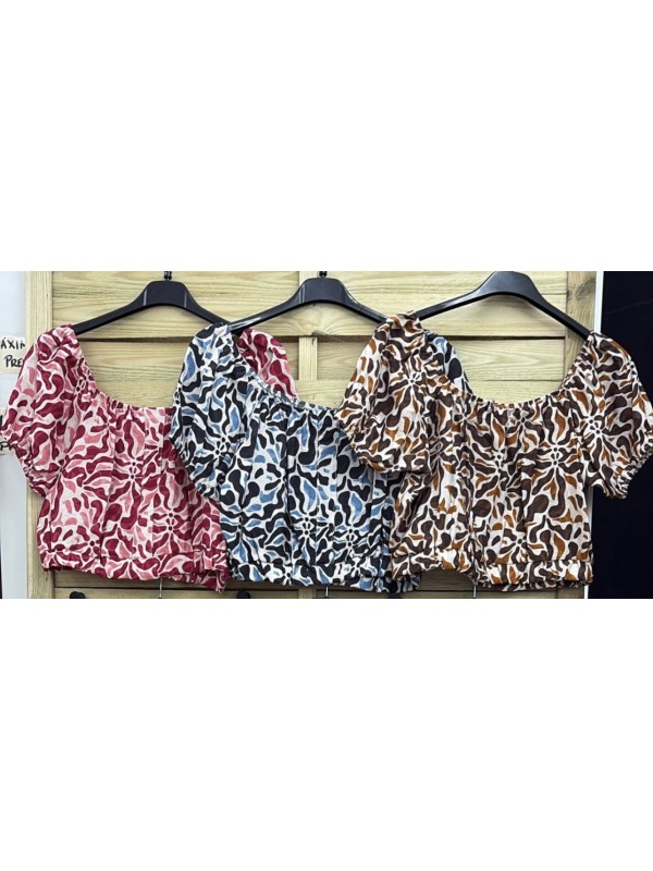 Top abanico manga corta abullonada