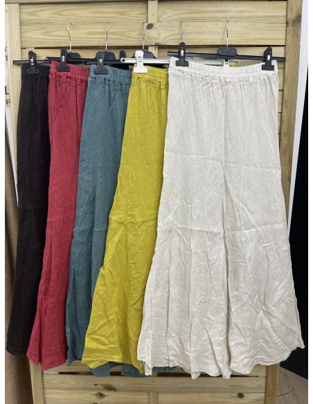 Falda lino Irene evasé líneas diagonales