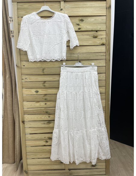Conjunto brocado de top de manga corta y falda