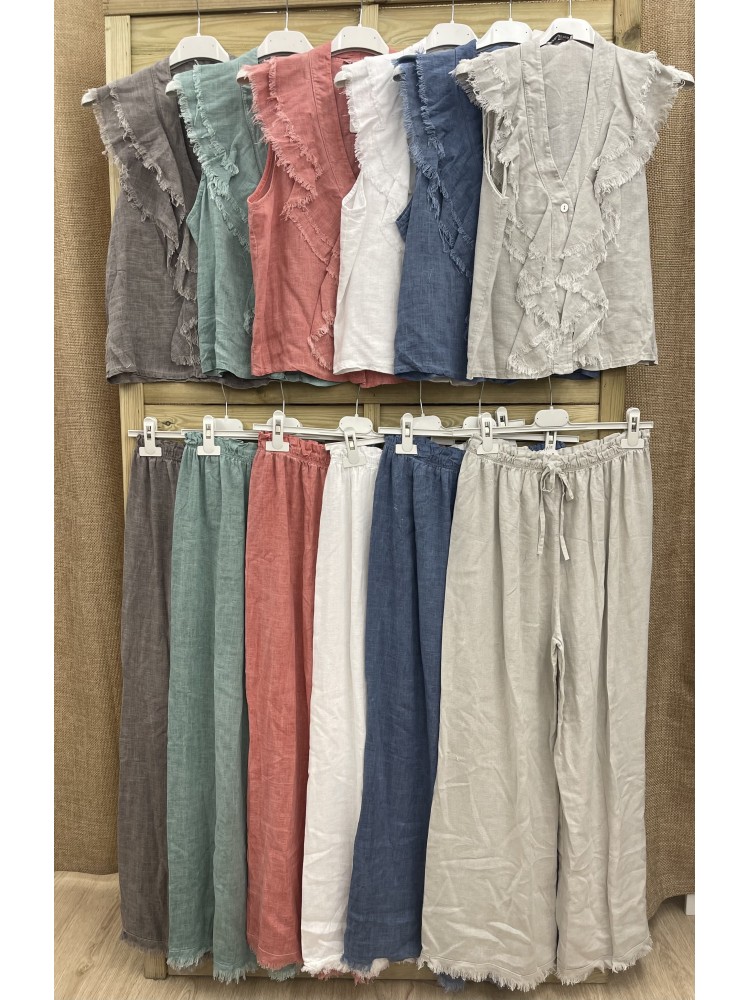 Pantalon lino Ana bajo desflecado