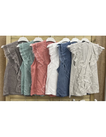 Top lino Ana volante delantero desflecado