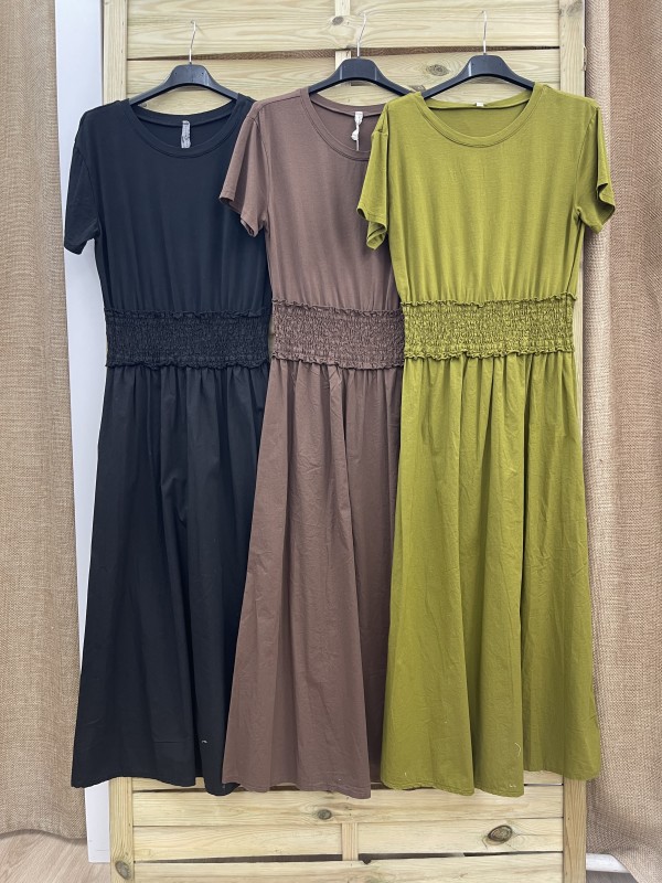 Vestido con cuerpo de punto y frunce en cintura