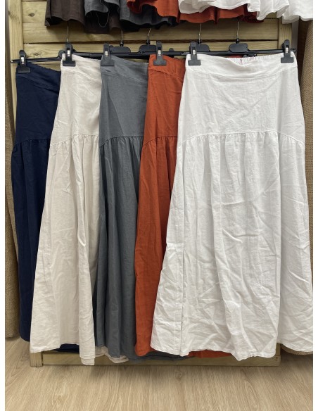 Falda larga lisa de lino con corte en cadera