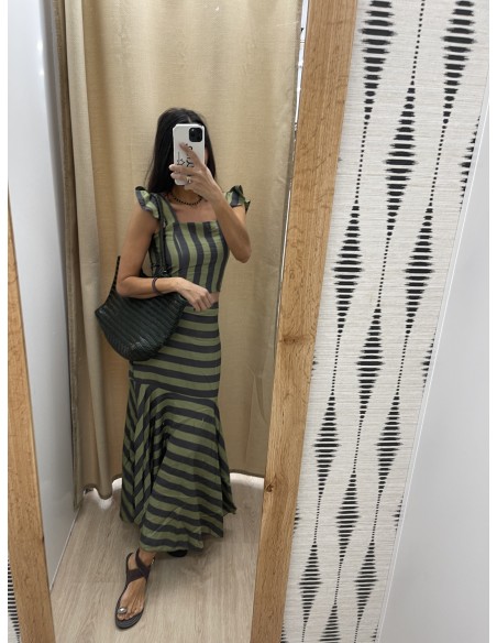 Conjunto rayas bicolor de top y falda corte